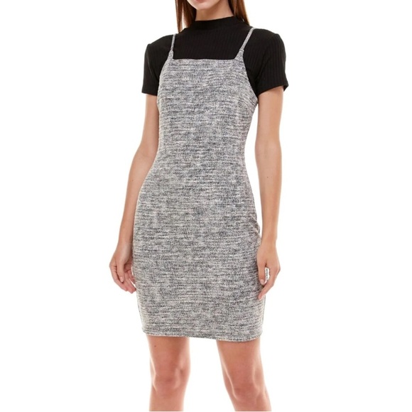 ALMOST FAMOUS -Womens Black Jersey Zippered Ribbed Body Con Dress size Large - Picture 1 of 11